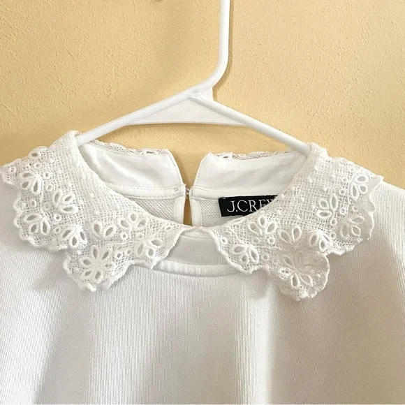 J Crew Lace Collar Crewneck White Sweatshirt Sz-M - Picture 5 of 11